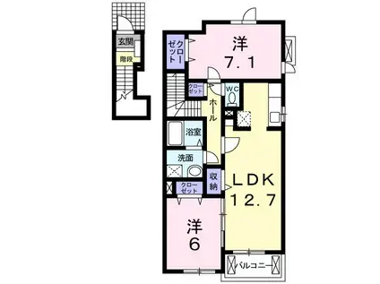 フラットツー(2LDK/2階)の間取り写真