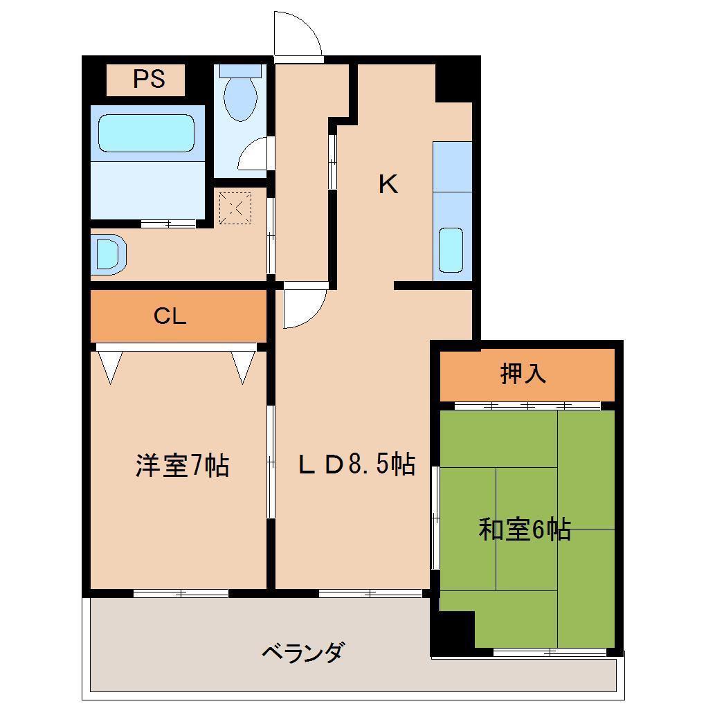 HKIマンション東見前(2LDK/6階)の間取り写真