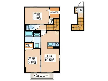 D-ROOM朝倉新町(2LDK/2階)の間取り写真