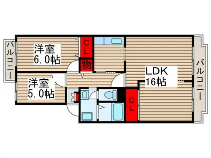 スカイクレスト印西牧の原1号棟(2LDK/2階)の間取り写真