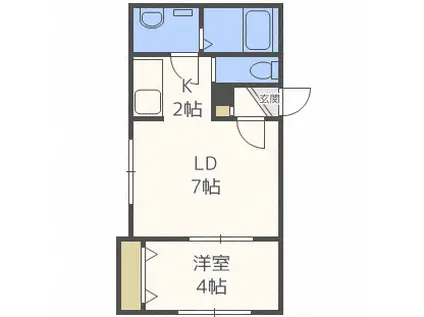 カサパラシオン北1条(1LDK/4階)の間取り写真