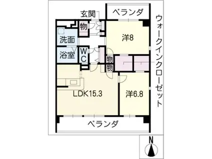 サニーサイド東山 B棟(2LDK/3階)の間取り写真