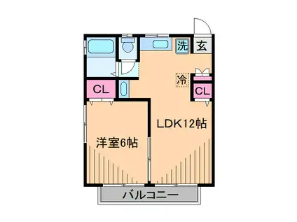 パーシモン市金(1LDK/2階)の間取り写真