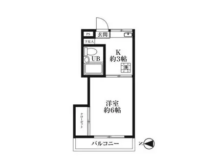 グリーンハイム多摩(1K/2階)の間取り写真