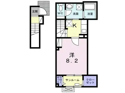 ソレイユ(1K/2階)の間取り写真