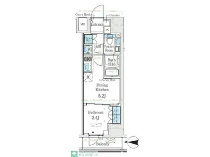 ベルファース錦糸町サウス(1DK/3階)の間取り写真