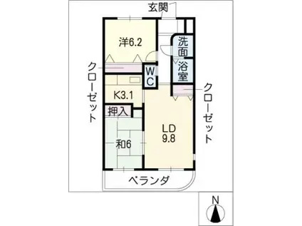 地下鉄鶴舞線 平針駅 徒歩22分 3階建 築32年(2LDK/3階)の間取り写真