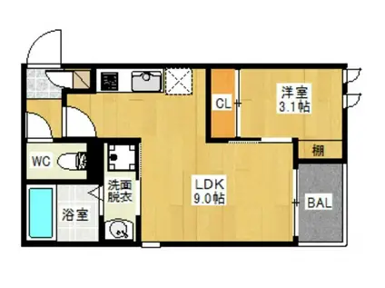 REGALEST美野島(1LDK/3階)の間取り写真