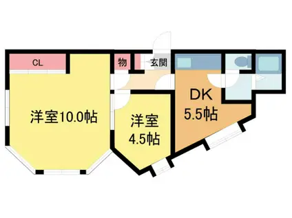 ホルム夙川(2DK/1階)の間取り写真