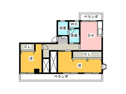 グランドベル(2DK/2階)の間取り写真