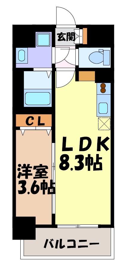 SOLメイクス浄心天神山(1LDK/6階)の間取り写真