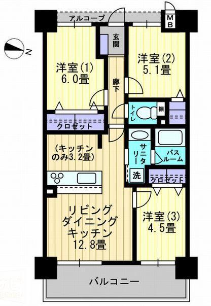 アルファライフ松島公園II(3LDK/4階)の間取り写真