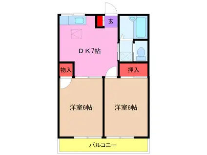 ウィステリアIII号棟(2DK/2階)の間取り写真