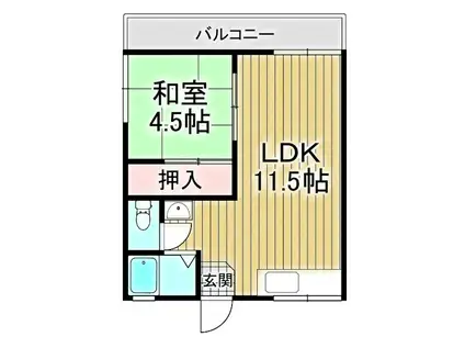 三国ヶ丘ハイツA棟(1LDK/2階)の間取り写真