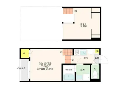 アメティスタ福大前(1K/2階)の間取り写真