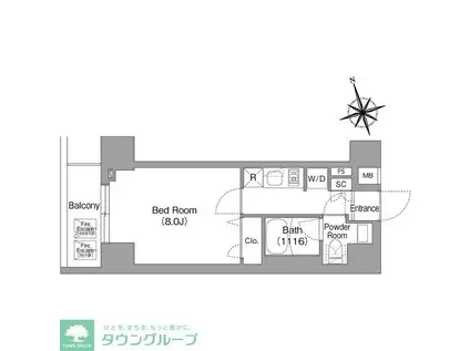 コンフォリア・リヴ八丁堀(1K/9階)の間取り写真