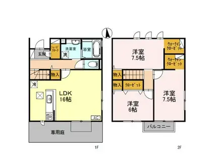 バスクラ.T A II(3LDK/1階)の間取り写真