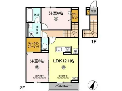 ORTO SOLE(2LDK/2階)の間取り写真