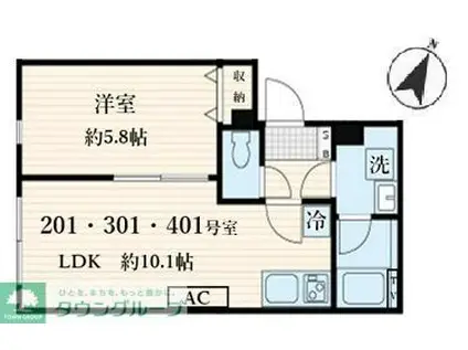 ALATO菊川(1LDK/4階)の間取り写真