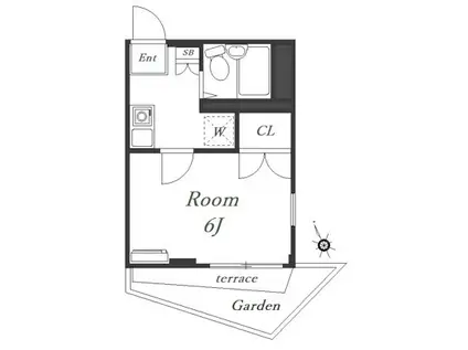 湘南テラス藤沢(1K/1階)の間取り写真