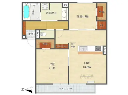 GRAMM桃山筑前(2LDK/1階)の間取り写真