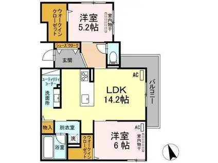 CLARUS古市橋(2LDK/3階)の間取り写真