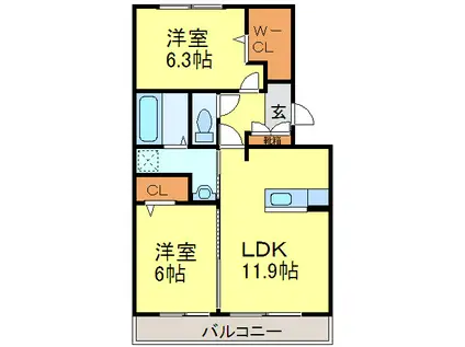 アース・フレンドリー大野城(2LDK/3階)の間取り写真
