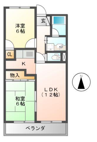 ウィングヒルズ羽曳野(2LDK/2階)の間取り写真