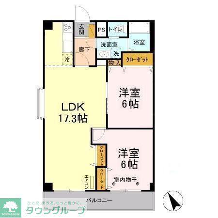 山善ビル(2LDK/4階)の間取り写真