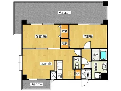 ライジングコート京都西院フロンティアII(2LDK/3階)の間取り写真
