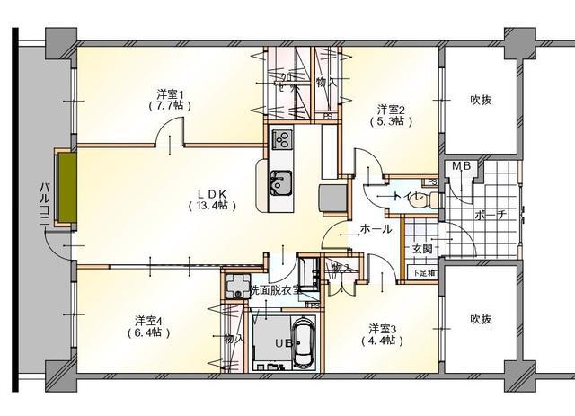 テングッド高取(4LDK/4階)の間取り写真
