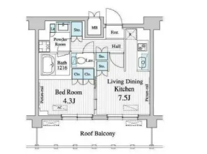 プレノ清澄庭園(1LDK/9階)の間取り写真