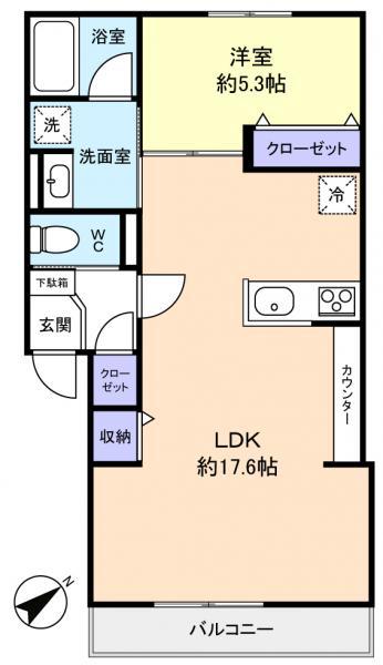 ルクス津田沼(1LDK/1階)の間取り写真