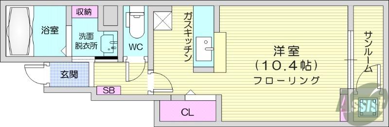 クレイン・ヒル A(1K/1階)の間取り写真