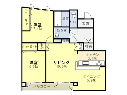 カーサ・ミア(2LDK/2階)の間取り写真
