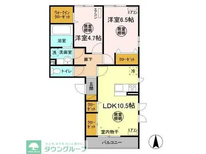 PIXIEHOLLOWA棟(2LDK/2階)の間取り写真