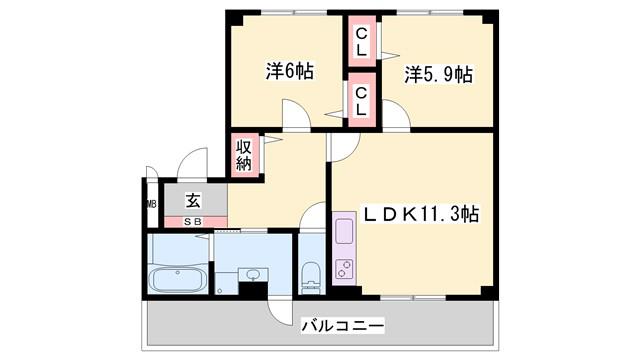 サニーコート(2LDK/2階)の間取り写真
