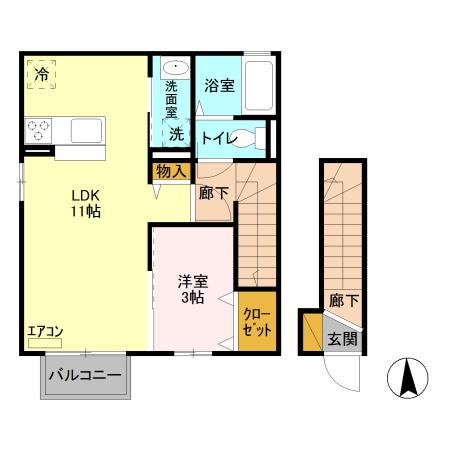 サウザンドサニー B(1LDK/2階)の間取り写真