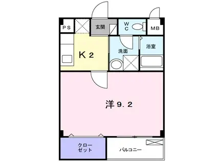 コージーコート(1K/2階)の間取り写真