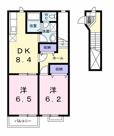 ファン・ハウス2番館(2DK/2階)の間取り写真