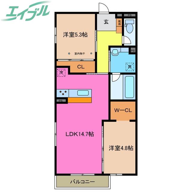 ディーソルビア石塚町 A(2LDK/2階)の間取り写真