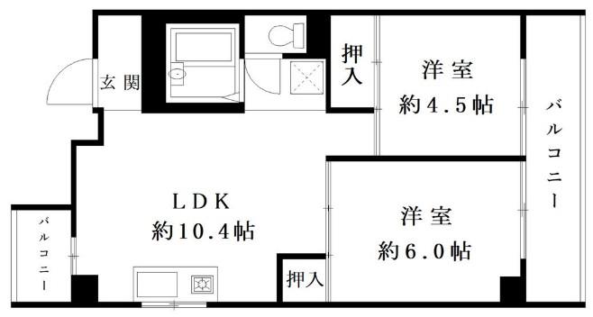 ラカーサ上本町 (2LDK/5階)の間取り写真