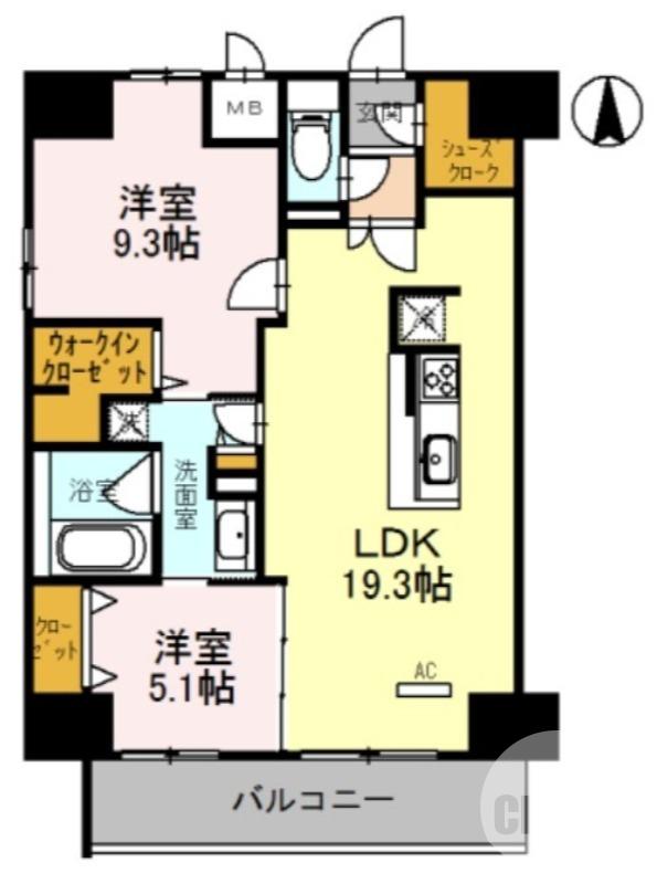 グラン ラヴィ レジデンス(2LDK/13階)の間取り写真