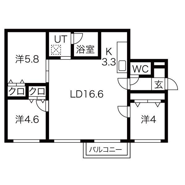LOTUS ウエスト(3LDK/3階)の間取り写真