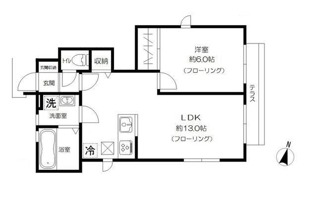 エルマーナ雑司が谷A棟(1LDK/1階)の間取り写真