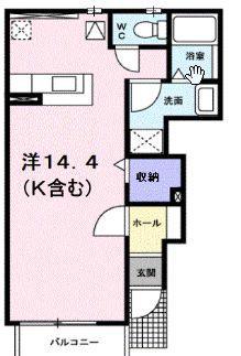 メゾネットアイA(ワンルーム/1階)の間取り写真