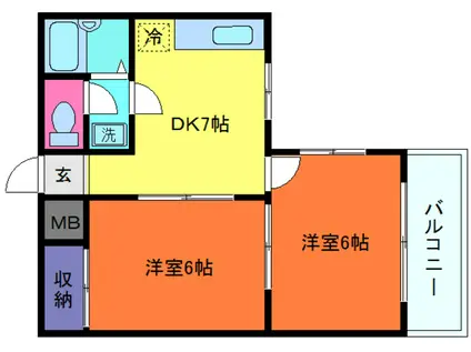 シャルム桜ヶ丘(2DK/2階)の間取り写真