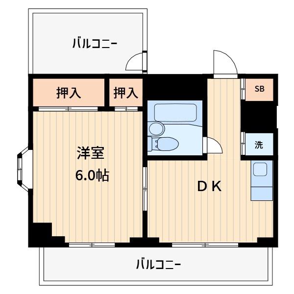 志陽ハイツK&I(1DK/5階)の間取り写真