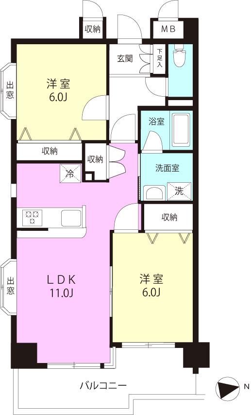 ケニーフラッツ玉川(2LDK/5階)の間取り写真