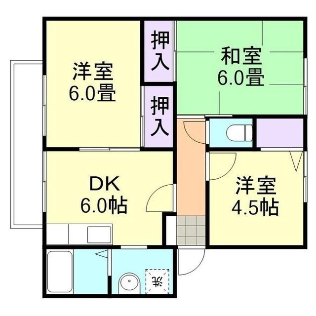 プロムナードA棟(3DK/1階)の間取り写真